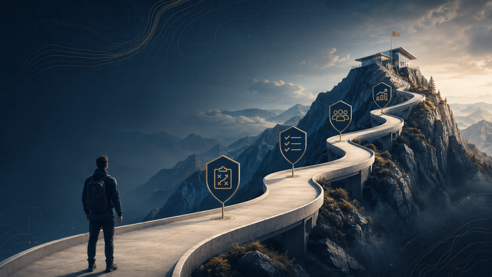 Strategic mission path artwork representing a guided journey from starting point to business ownership